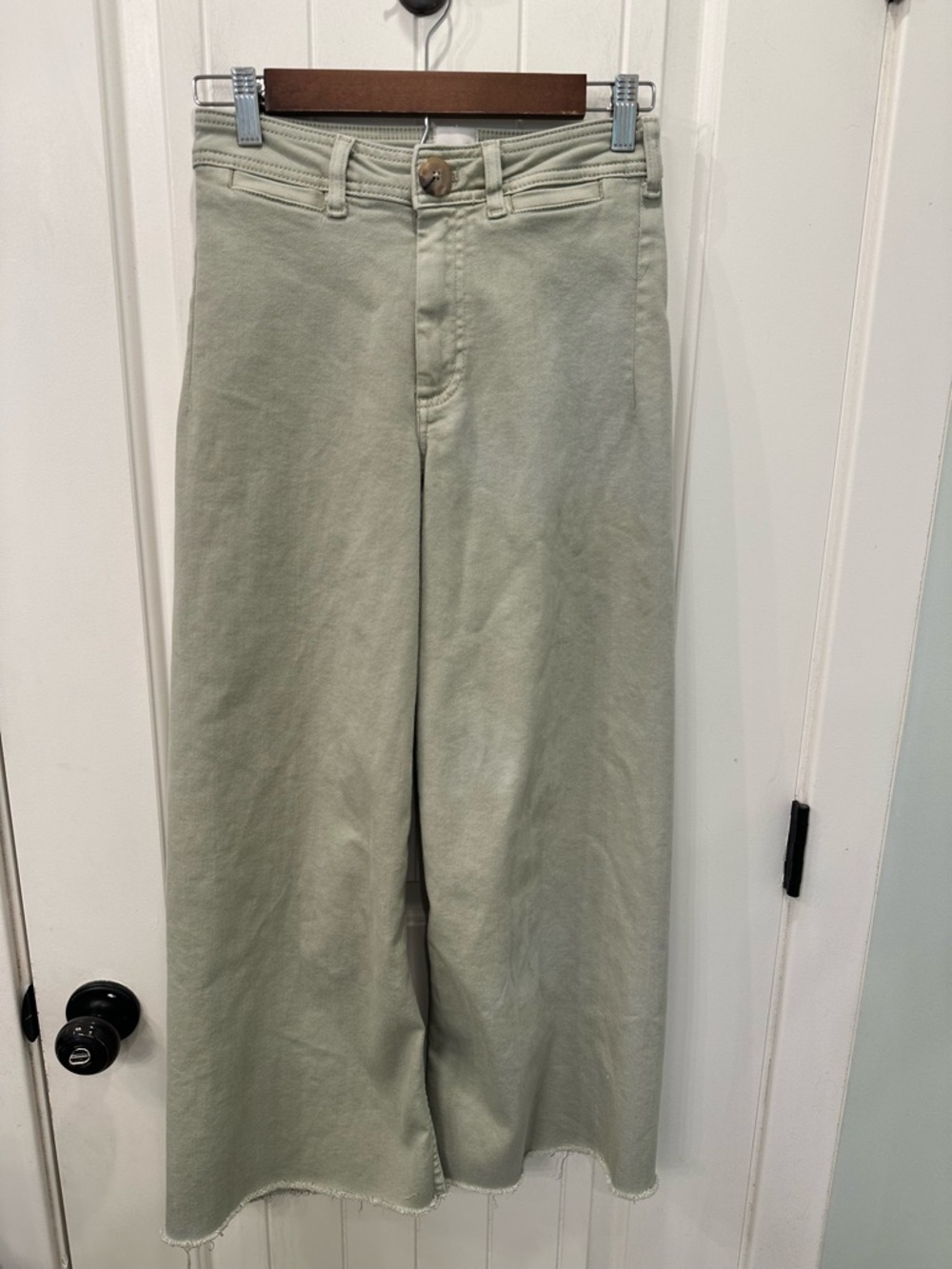 Maeve Anthropologie Sage Green Wide Leg Raw Hem Pants Size 26
